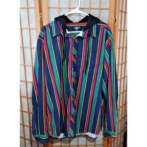 Eighty Eight Hoodie Shirt XL Multicolor Stripe Button Up Vtg90s Style Streetwear